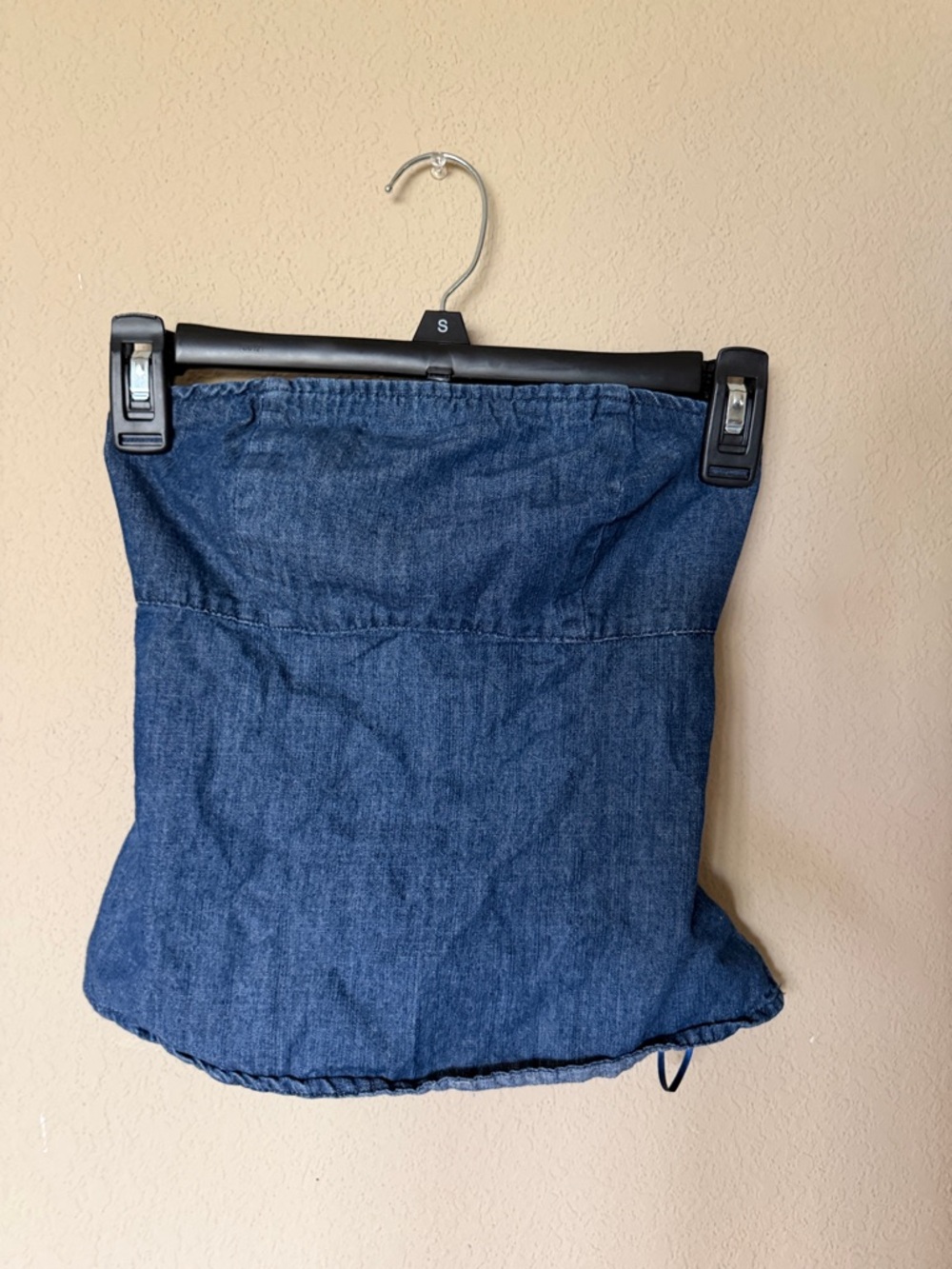 Denim Strapless Crop Top - Blue